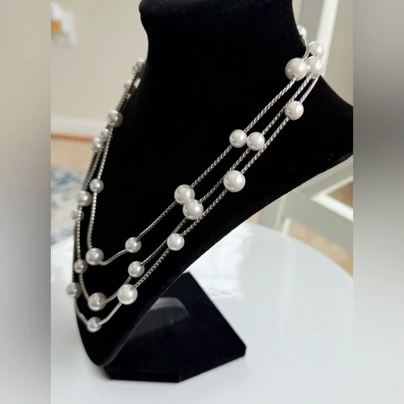 Park Lane “Shannel” Silver Faux Pearl Necklace - Picture 2 of 9